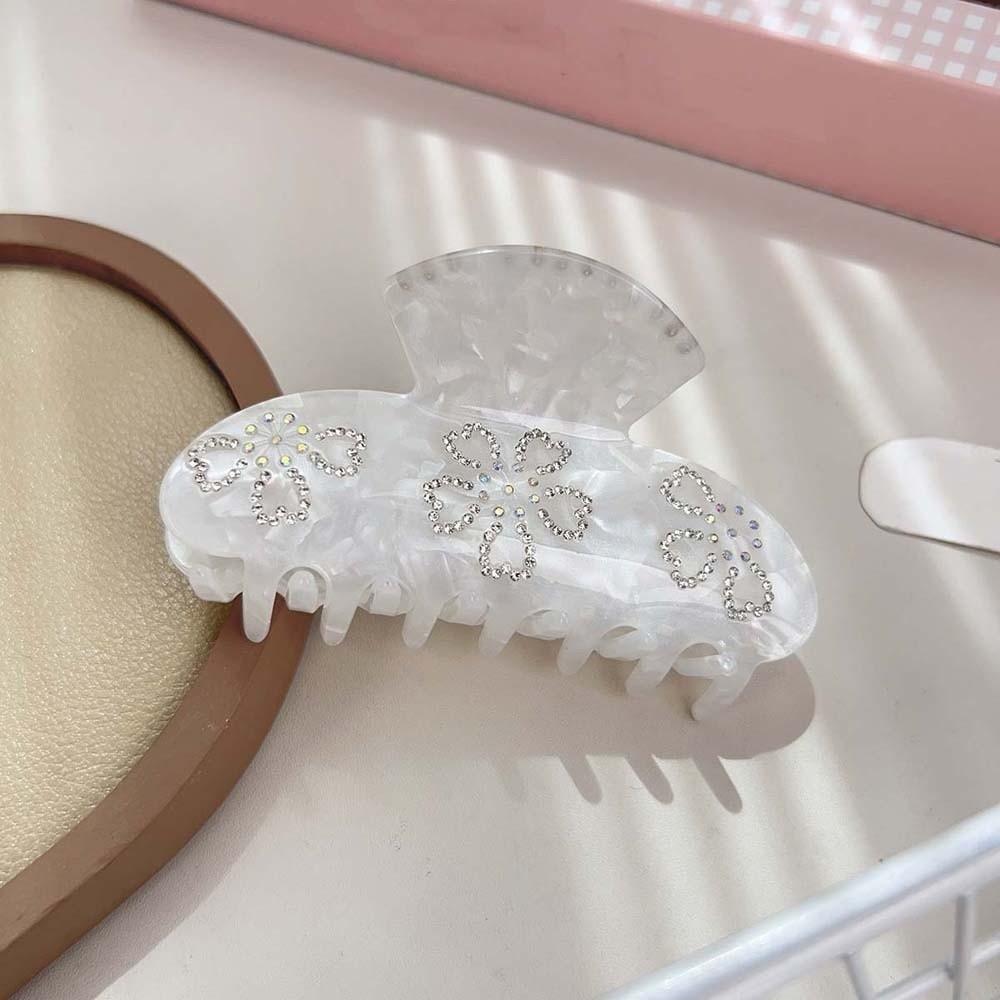 Korean Style Women Shark Clip Iridescent Acrylic Hair Claw Rhinestone-inlay Hair Claw Female