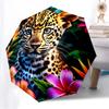1pc Leopard Floral Print Fashionable Automatic Opening/Closing Folding Umbrella with 8 Iron Bones, Plastic Handle yy251015001