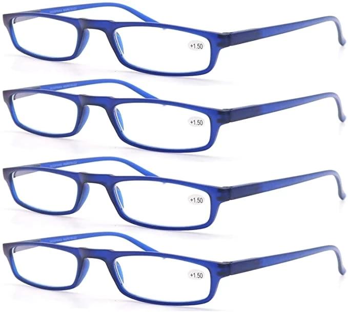 4 Paires Reading Glasses For Men Women Narrow Square Frame Readers Eyeglasses Spring Hinge With Diopter