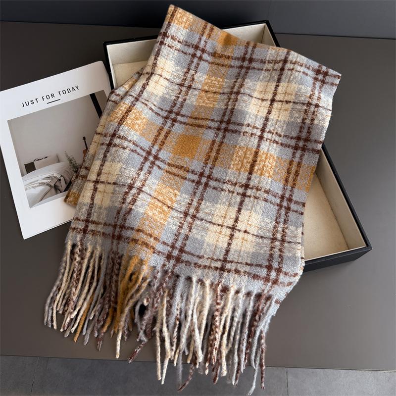Korean Style Plaid Women's Winter Scarf Imitation Cashmere Warm Shawls Wraps Thicked Pashmina Female Blanket Scarves
