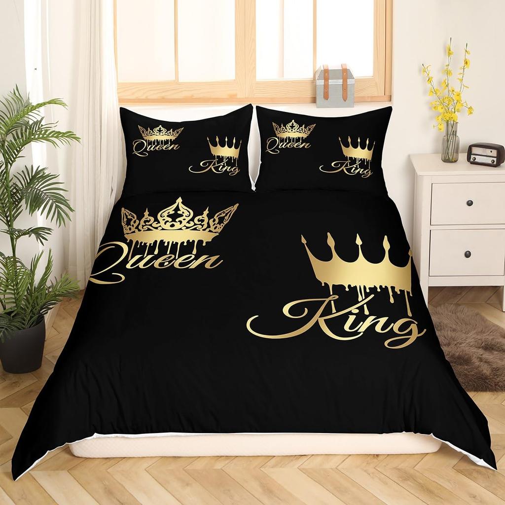 Luxury Crown Duvet Cover Set Vintage Red And Black Comforter Cover Romantic Wedding Queen King Bedding Sets Valentines Day Gift