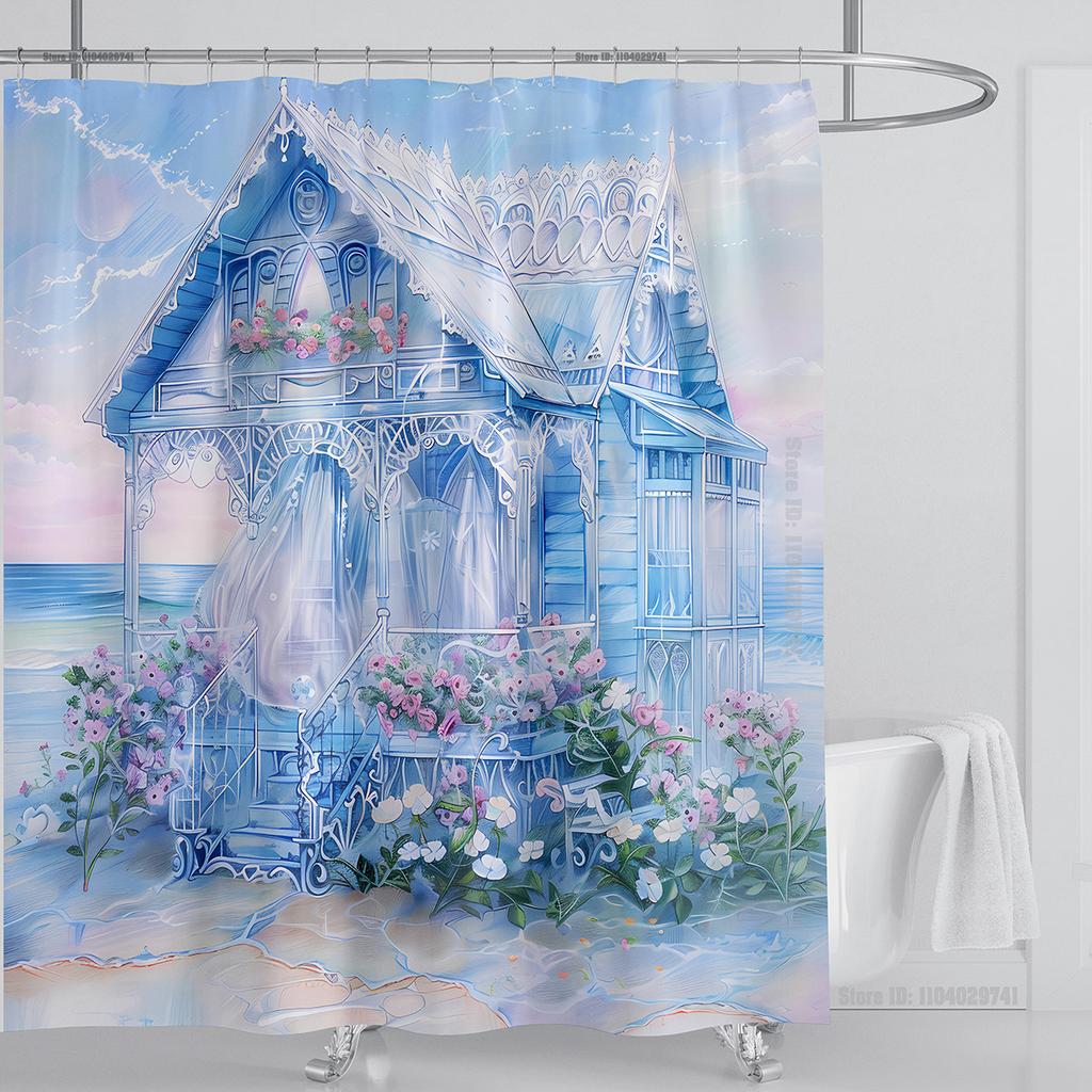 Ocean Wave Scenery Shower Curtain Waterproof Shower Curtain Polyester Fabric 3D Printed Curtain Bathroom Decoration With Hooks