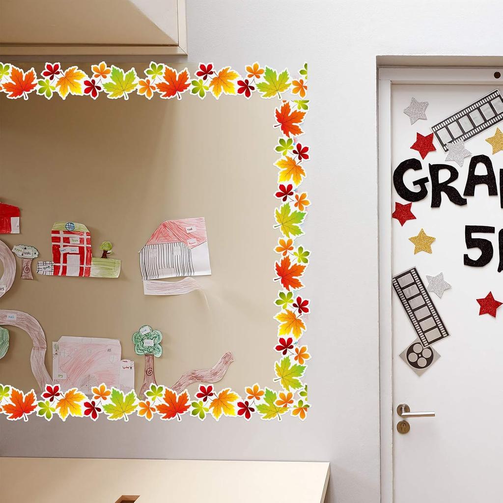 60 Pcs 60 ft Fall Thanksgiving Bulletin Board Border Pumpkin Maple Leaves Bulletin Board Border Trim Scalloped Decorations Stickers for Fall Autumn