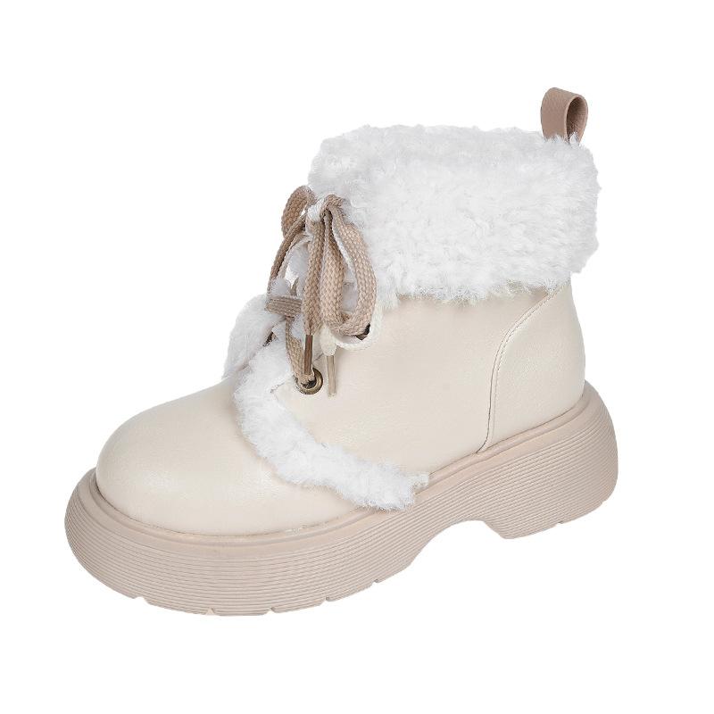 Флисовые теплые ботинки на толстой подошве в стиле ретро с круглым носком и толстой подошвой из хлопка, женские зимние утолщенные ботинки на шнуровке в корейском стиле 2024 года