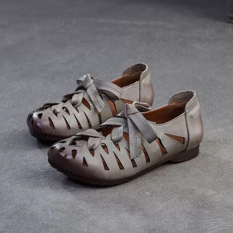 Ретро сандалии с вырезами для женского лета 2025, новый стиль, на мягкой подошве, с мягким верхом, модные и повседневные, римские туфли с круглым носком