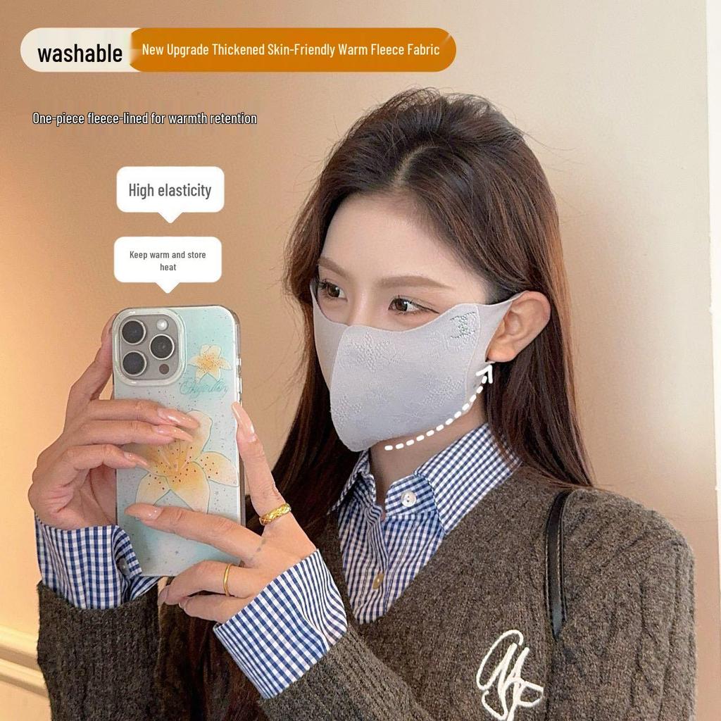 High-Quality Lace Winter Mask: UV Protection, Eye Corner Shield, Rhinestone Detail, Thick, Three-Dimensional, Warm, Perfect for Cold Weather.
