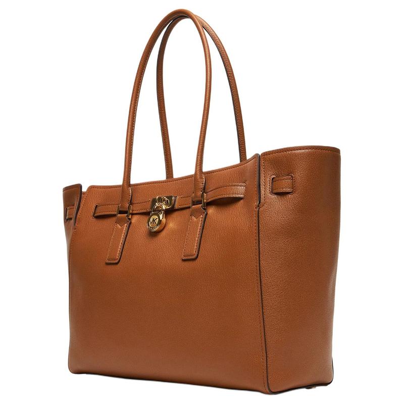 Michael Kors Hamilton Moderne Золотая Фурнитура Застежка-молния Кожаная Сумка-тоут На плечо Большая Женская Красно-коричневая
