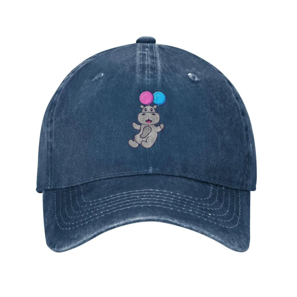 Cute Hippo Flying with Two Balloons Baseball Cap for Men Women Vintage Trucker Hat Golf Hats Dad Caps