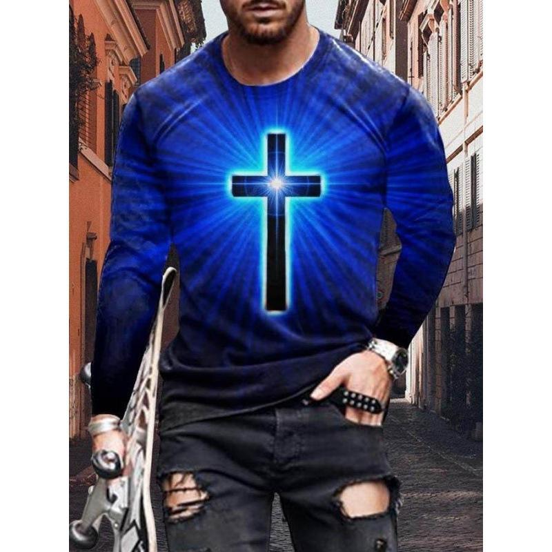 Men Simple T Shirts Sport Wear Spring Autumn Round Neck Long Sleeve Top Men's Plus Size Vintage 3d Print T Shirt