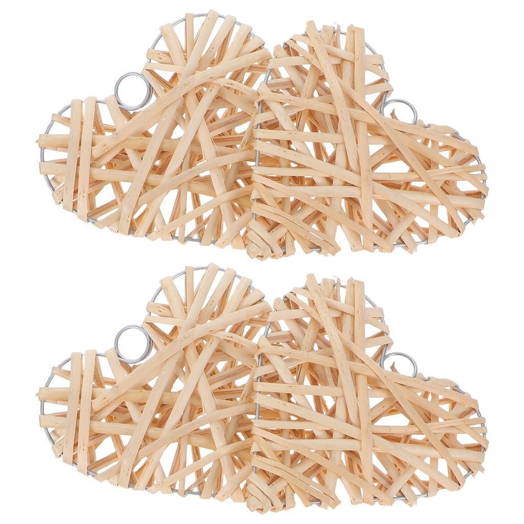 4pcs Willow Woven Heart-Shaped Pendant 15Cm Rattan Hanging Decor For Valentine'S Day Wedding Party Festival Showcase Decoration