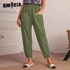 Women's Fashion Casual Solid Color Print High Waist Pants & Capris
