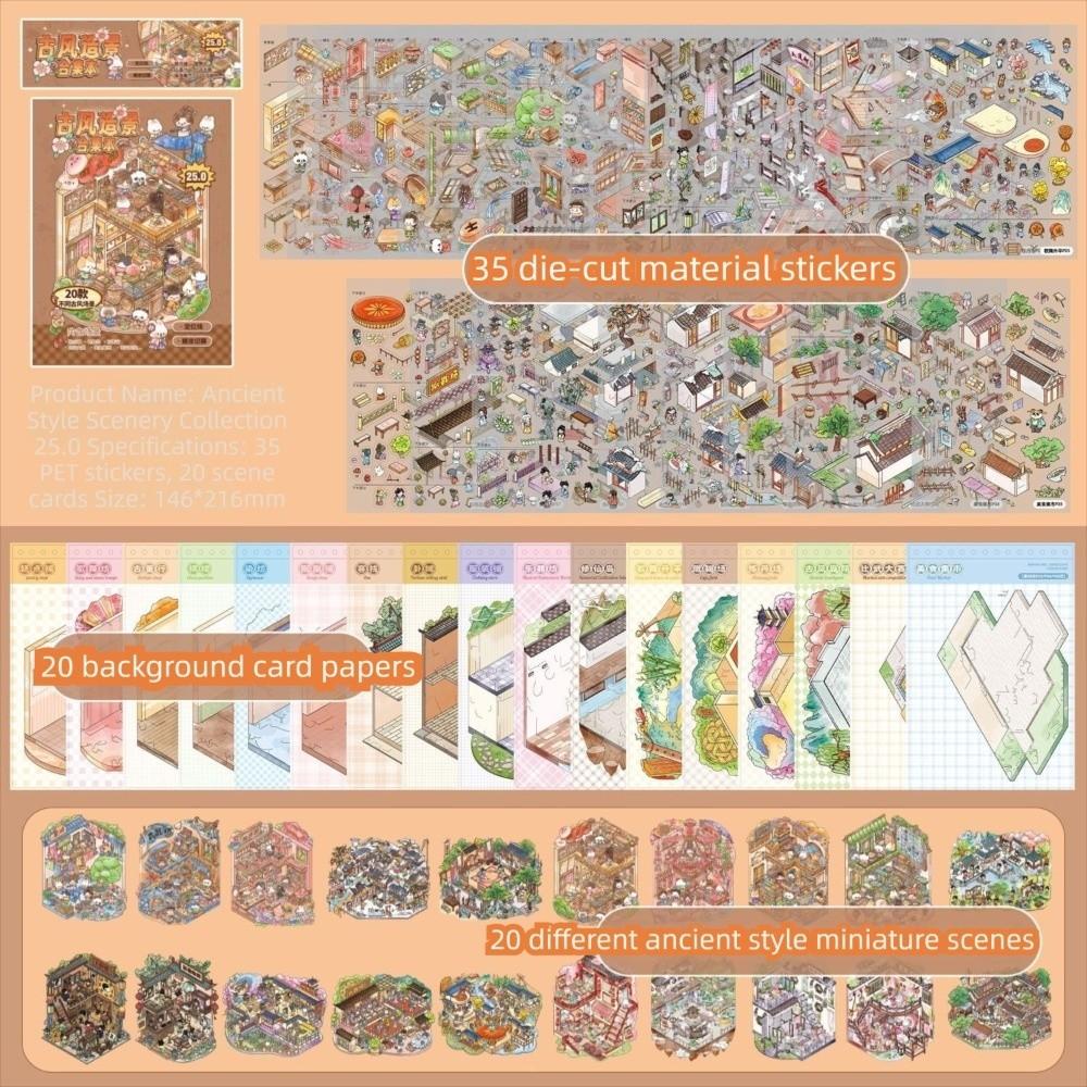 Miniature House Ancient-Style Stickers Cabin Scene DIY Decoration Stickers  Scrapbooking