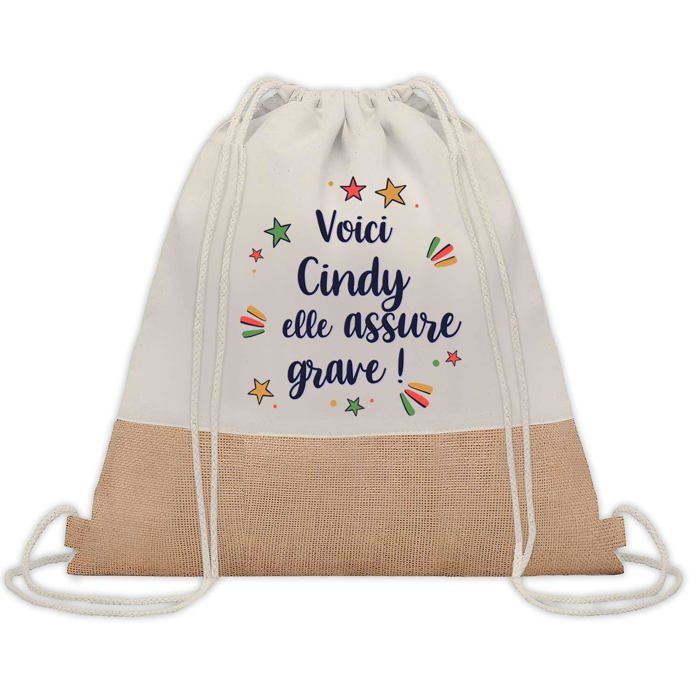 Sac cabas - PLANETEE - Cindy « elle assure grave ! » - Jute naturel - Imprimé en France - Grande contenance
