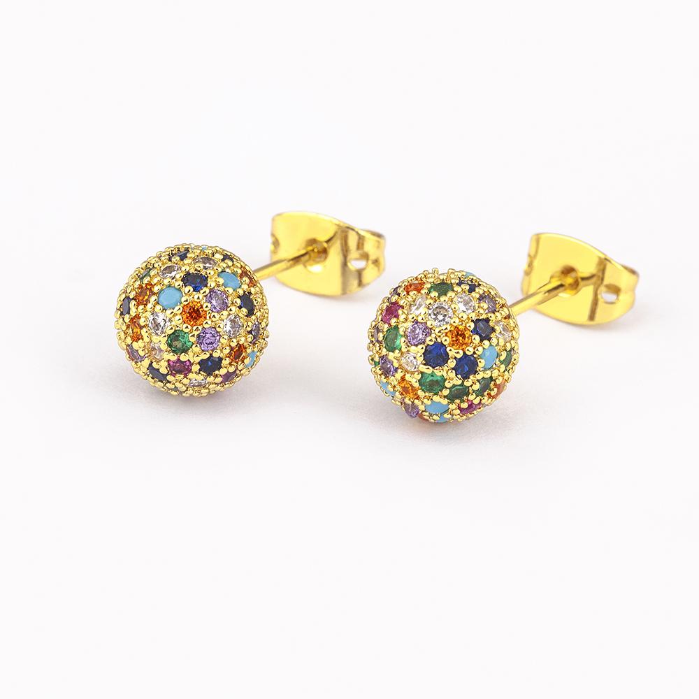 QIKU New Arrival Ball Shape Stud Earrings Colorful Shiny Crystal Rainbow Copper Zircon Women Party Wedding Jewelry Accessories