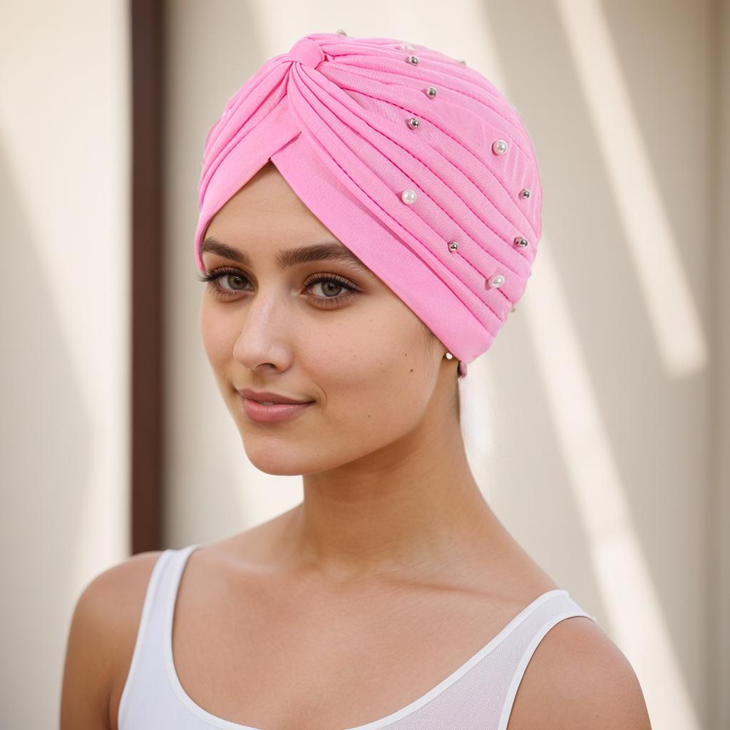 Стильный плиссированный платок-шарф с бусинами цвета арбуза