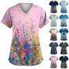 Женская мода с коротким рукавом, мода, винтажный цветочный принт, V-образный вырез, карман, рабочая одежда, топы