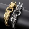 Gothic Double Chinese Long Dragon Heads Design Men's Bracelet 11MM Width Stainless Steel Square Franco Link Chain Male Jewelry