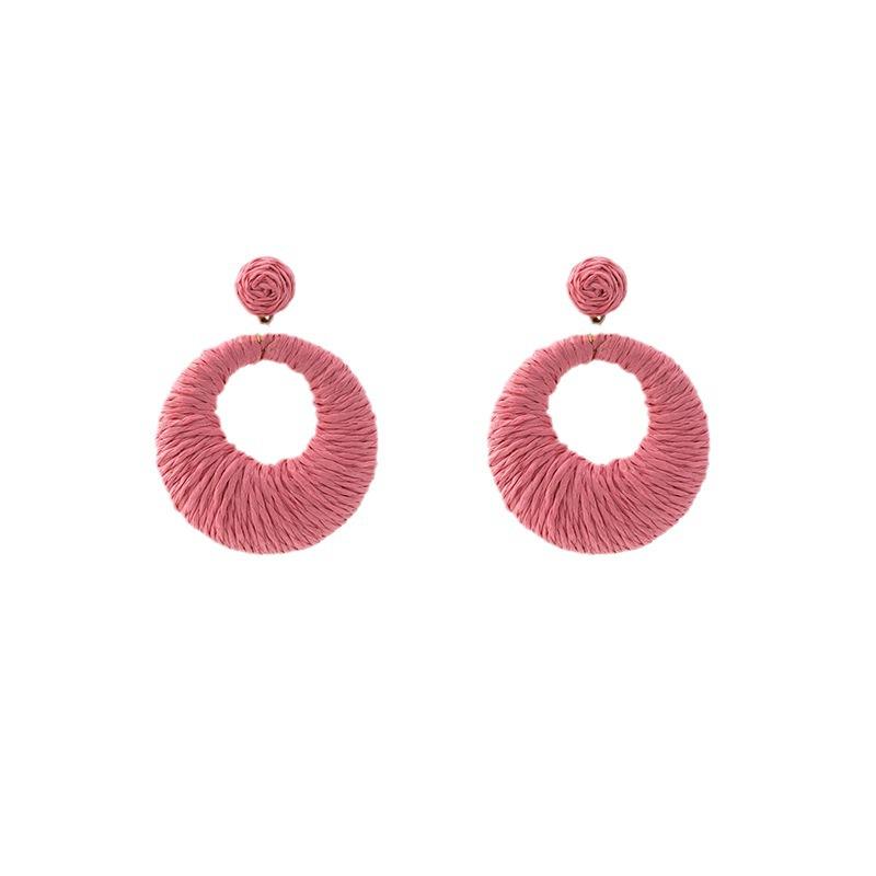 Красочные круглые серьги из богемской рафии с полым дизайном для женщин