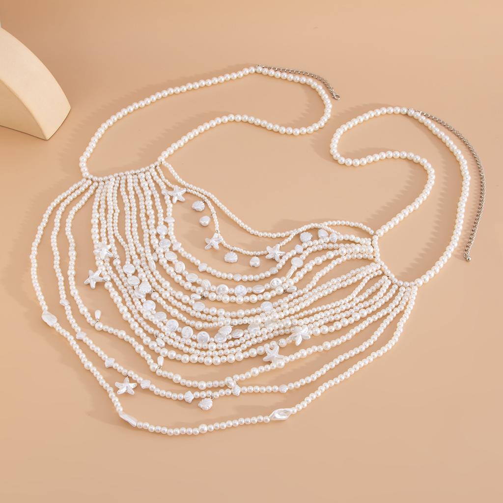Holiday Style Starfish Scallop Pendant Waist Necklace Sexy Bikini Pearl Braided Body Necklace