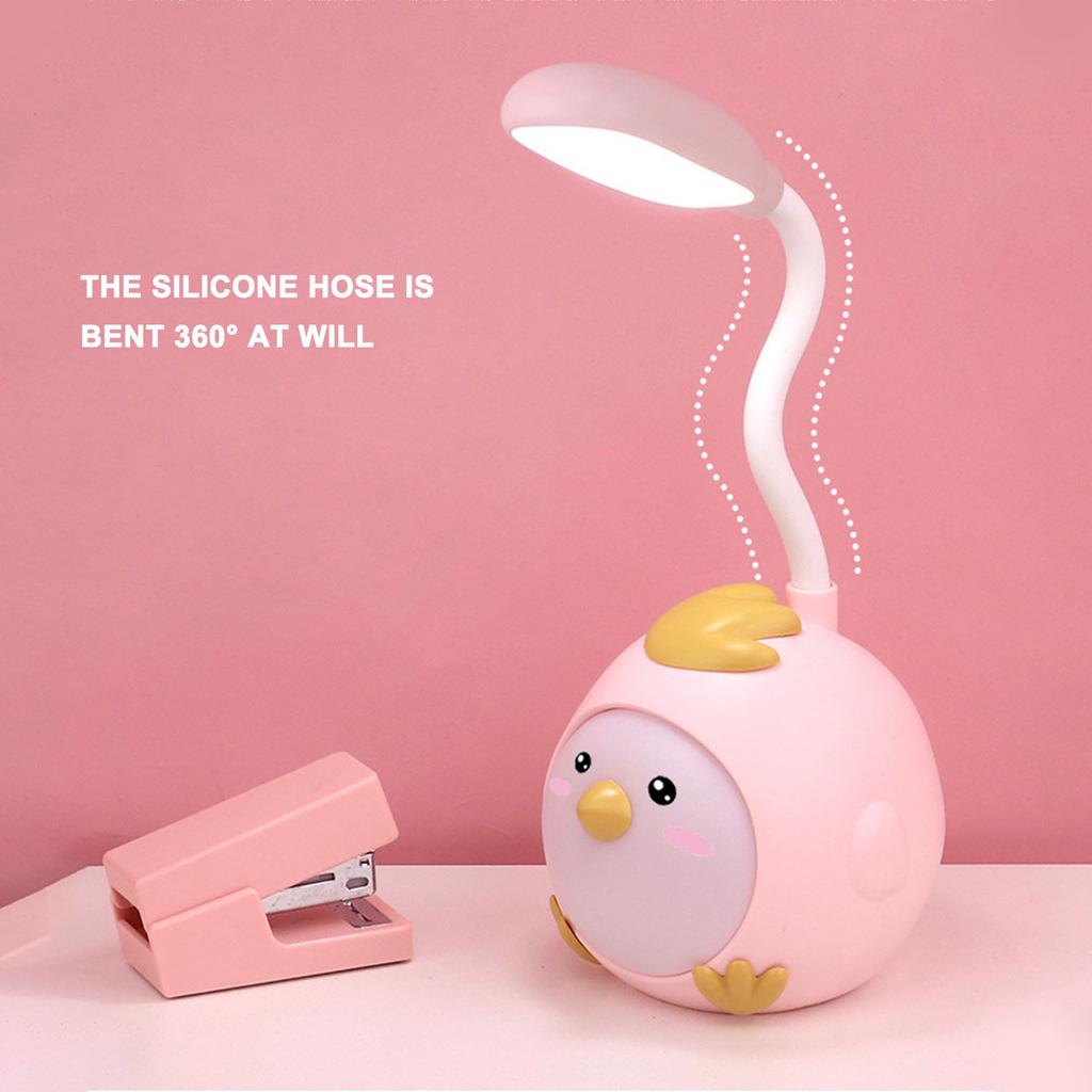 LED Desk Lamp USB Charging Eye Flexible Color Night Light with Cute Chicken Base