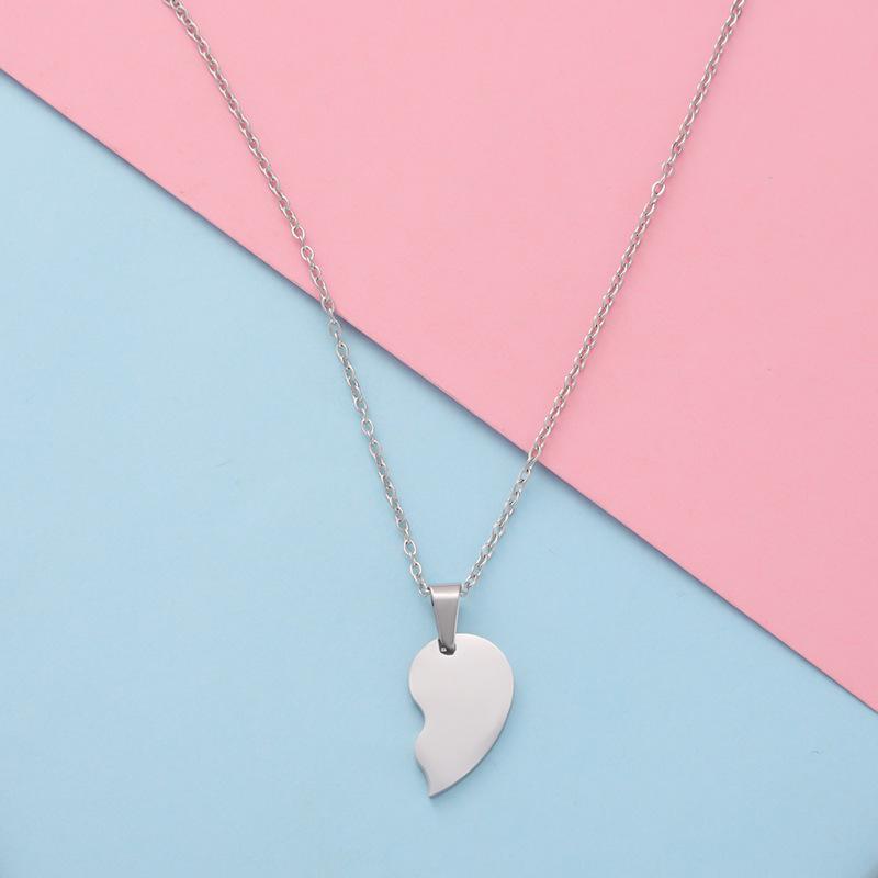 Cross-border Couple Titanium Steel Split Heart Pendant Necklace Set