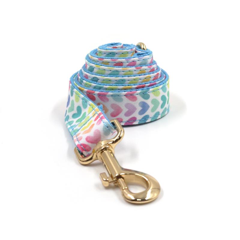 Good Quality Dog Harness Pet Collar and Leash Set Bow Tie Cute Design Colorful Heart Printing with Metal Buckles