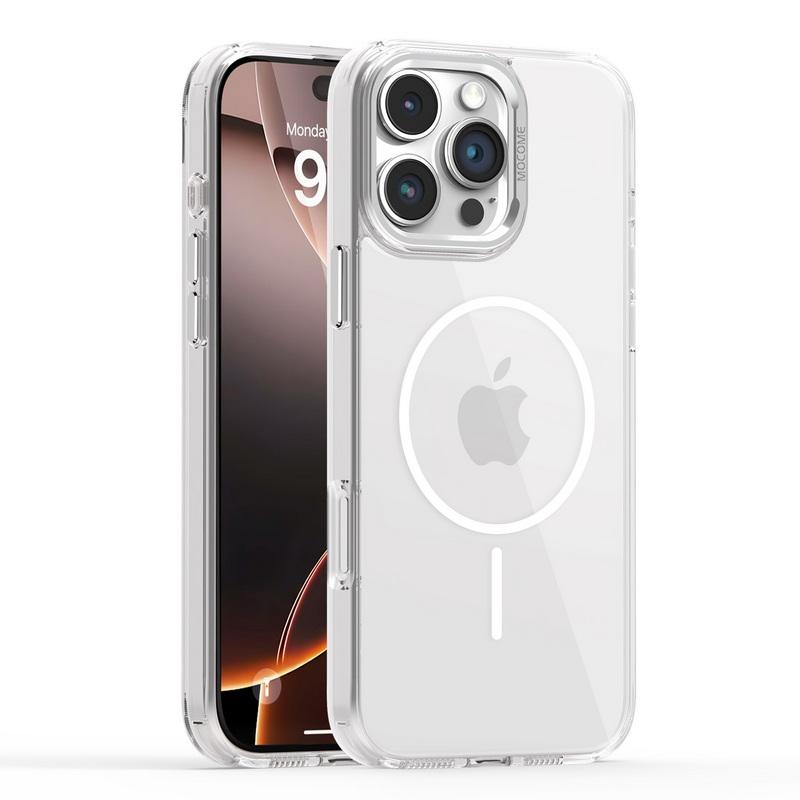 Прозрачный магнитный чехол Magsafe для iPhone 16 Pro Max 15 Pro 14 13 12 11 с металлической оправой линзы, прозрачный противоударный чехол для телефона с мягким краем