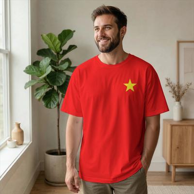 Флаг Вьетнама Желтая Звезда Азия Футболки для Мужчин Сувенир Новинка Хлопковые Футболки Круглый Вырез Короткий Рукав