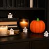 Cute Ghost Figurine Pumpkin Bucket with Mini Ghosts Halloween Candy Bowl Figurines Party Snack Holder for Farmhouse Home Table Centerpiece Desktop