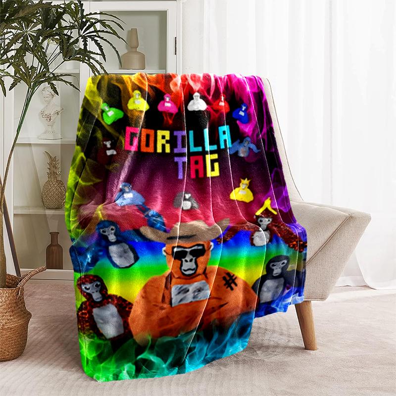 1pc Blanket Gorilla Tag Print Design, Lightweight Blanket for Sofa, Bed- Soft &Warm, Gift for All Seasons like Christmas, Halloween