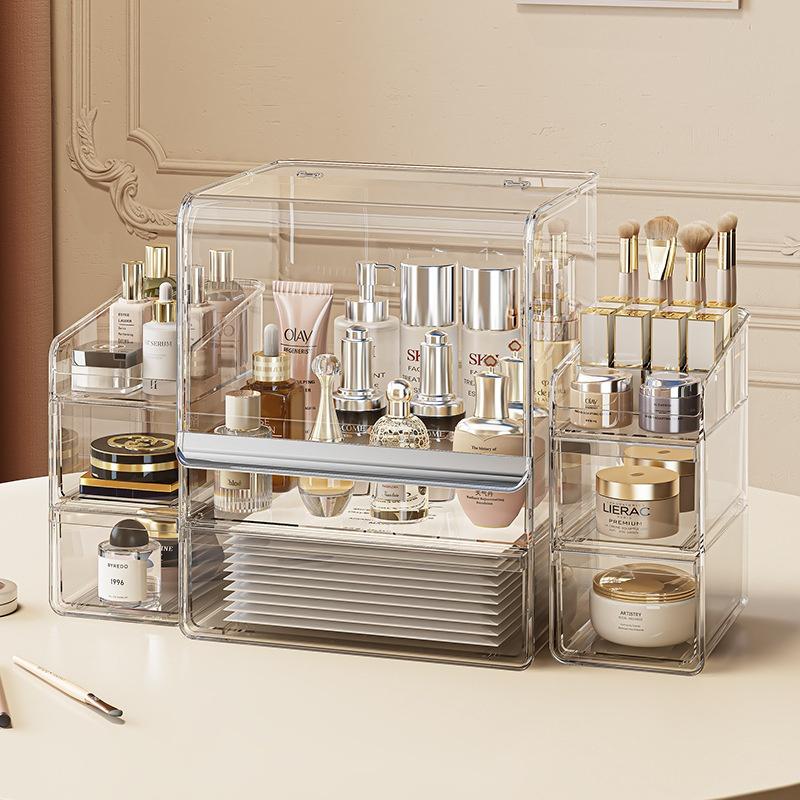 Cosmetics Storage Box Desktop Premium Sense Dust-proof Large Capacity Dresser Transparent Skin Care Shelf