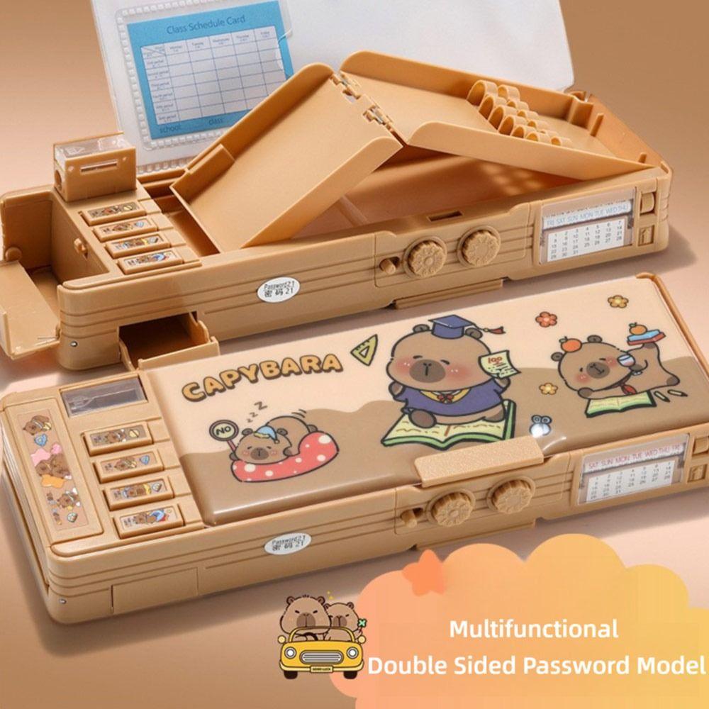 Double Password Capybara Pencil Case Double-Layer Stationery Box Pen Box  School Office