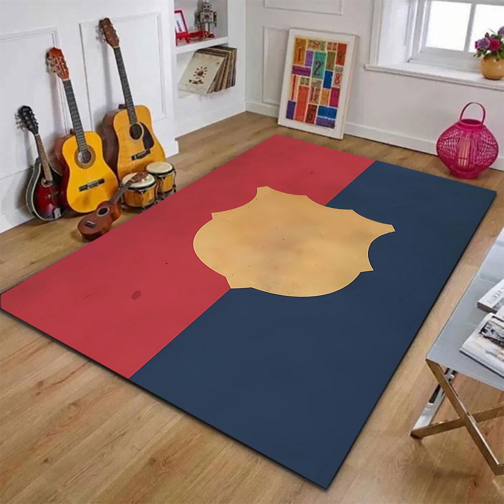 Golden Emblem on Red and Blue Background Patterned carpet, suitable as a non slip play mat for the living room and bedroom sofa