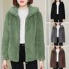 Women Winter Coat Double-sided Thick Cozy Plush Hooded Long Sleeves Zipper Closure Solid Color Cardigan Loose Jacket Outerwear