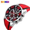 SKMEI Watch Silicone Stylish Casual Sports Big Face Arm Watch Waterproof Chronograph Brand Analog Gentleman Watch Date Fluorescent Luxury Present Red