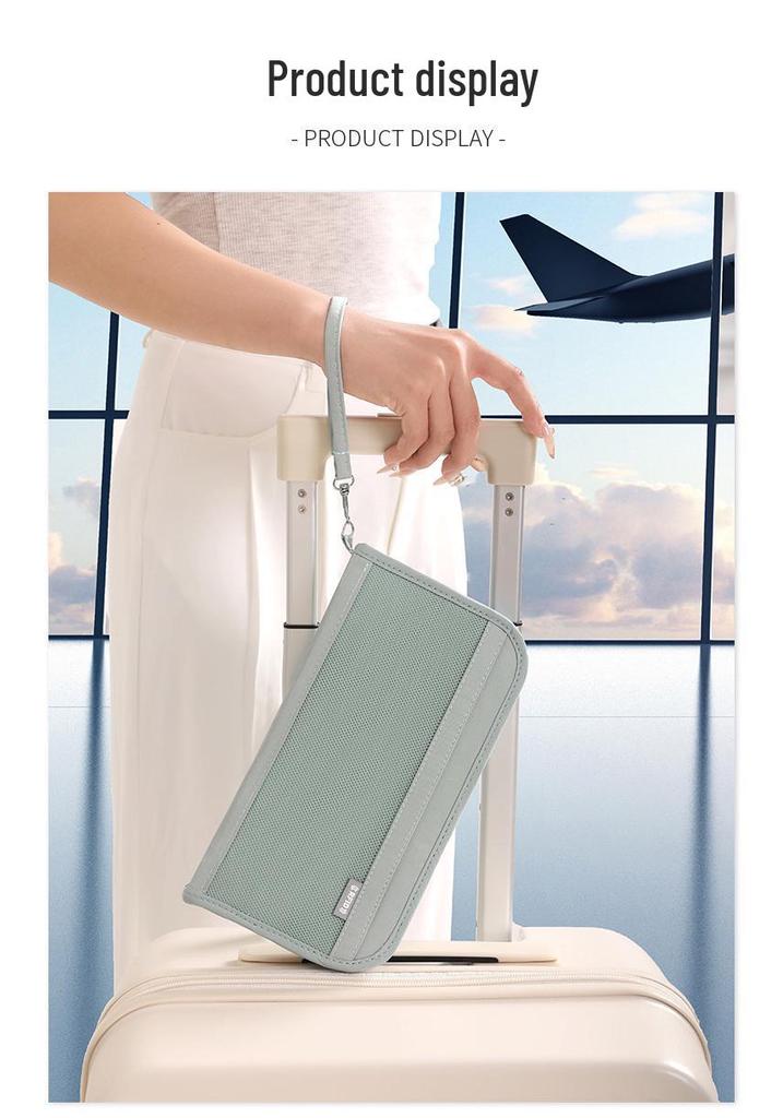 Портативный антикражный держатель для паспорта и документов для путешествий с большой вместимостью, отделениями для карт и для хранения чеков.