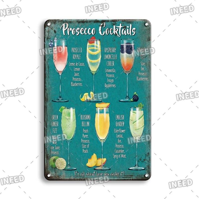 Retro Vintage Cocktail Recipe Tin Signs Metal Vintage Plaque Beer Metal Plate Decorative Plaque For Bar Pub Man Cave Wall Decor