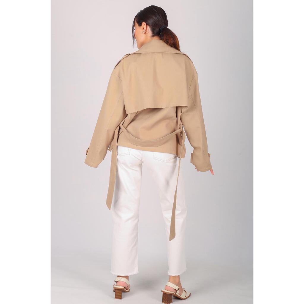 Women's Black Belted Short Trench Coat