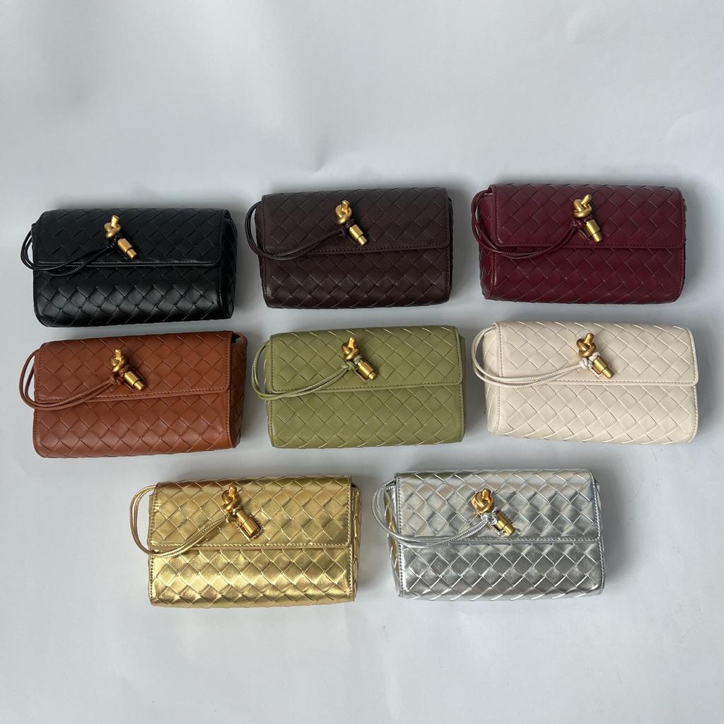 2024 Высококачественная плетеная сумка через плечо с золотым замком