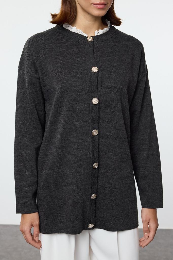 Женский модный стильный кардиган в стиле хиджаб с каменным воротником и вышивкой, кружевной подробный трикотажный кардиган