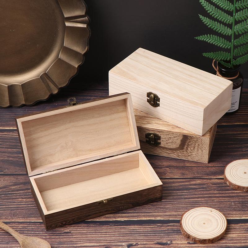 Retro Jewelry Box Desktop Natural Wood Clamshell Storage Decoration Wooden