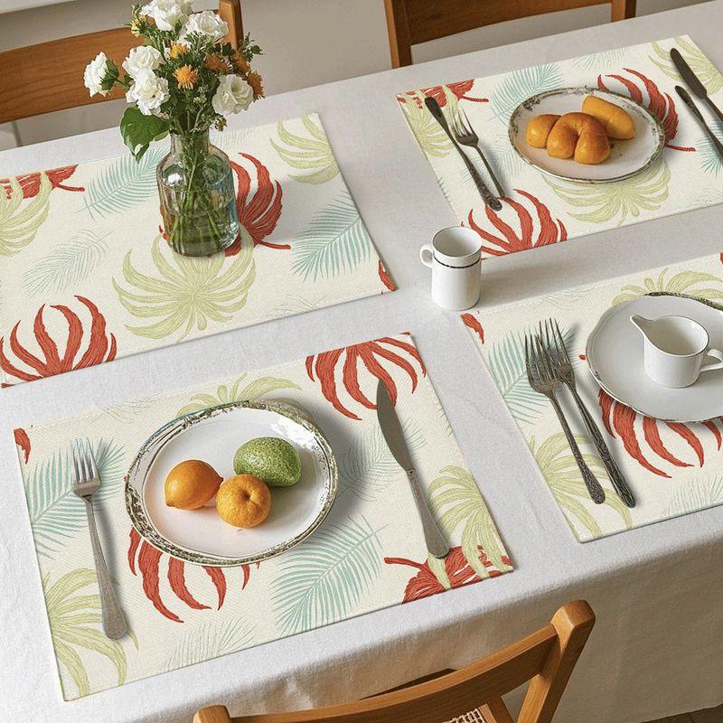 4/6pcs Rectangular Placemats - 18X12 Inches Vintage Tropical Bamboo Palm Leaf Seamless Print Fabric 2D Element Pattern Design Easy-Clean Table Mat Dur