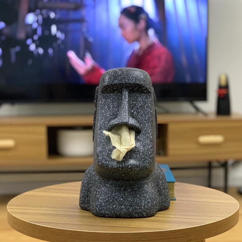 Коробка для салфеток на острове Пасхи Моаи для гостиной, забавная бумажная коробка для хранения ноздрей, настольная картонная коробка для украшения бара на Хэллоуин