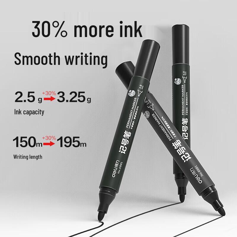 Deli 6881 Bold Tip Oil-Based Marker Pens, Black (2 Boxes)