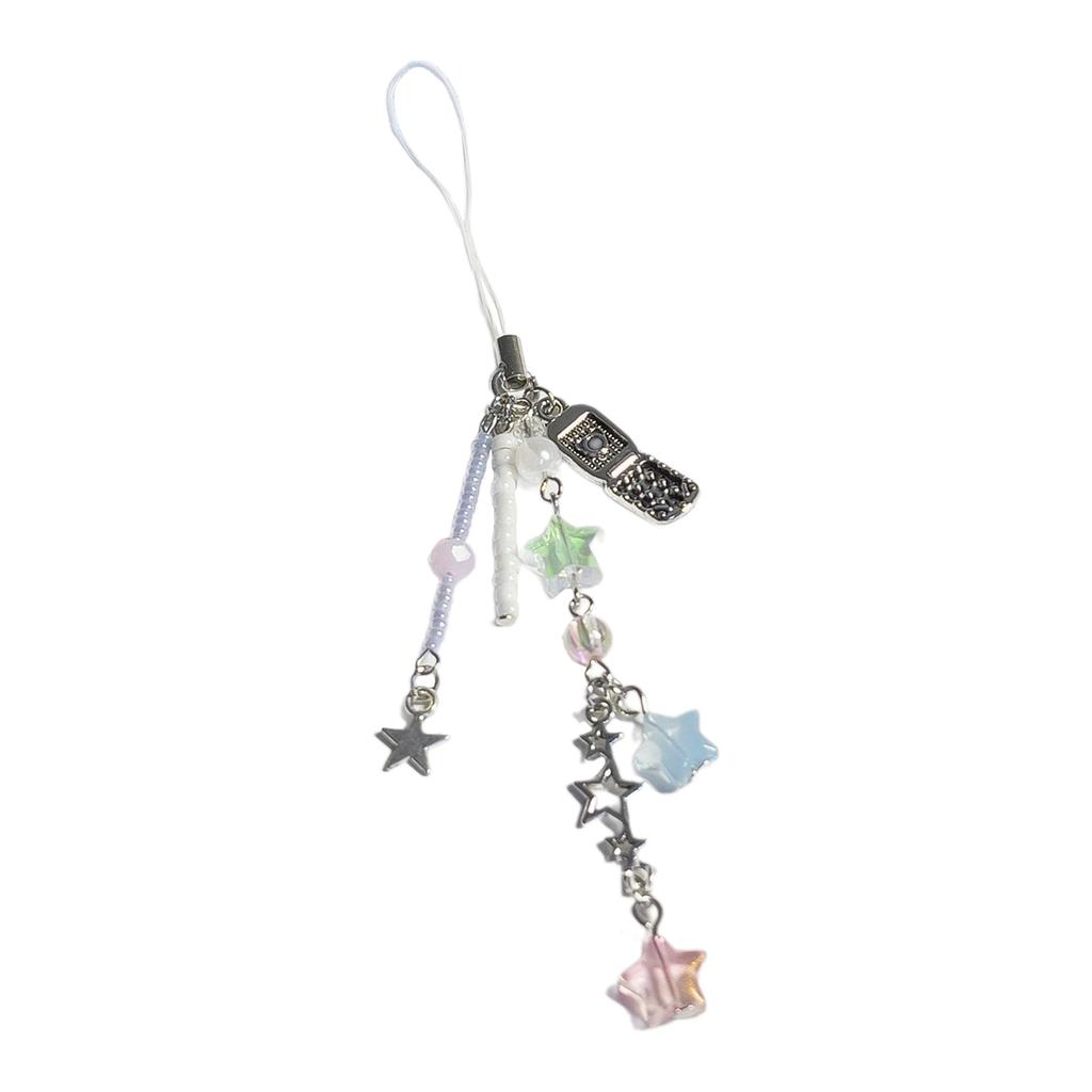 Брелок для телефона в виде звезды и откидной крышки, красочный брелок с бусинами, съемная цепочка для ключей, сплав, акриловый аксессуар для женщин