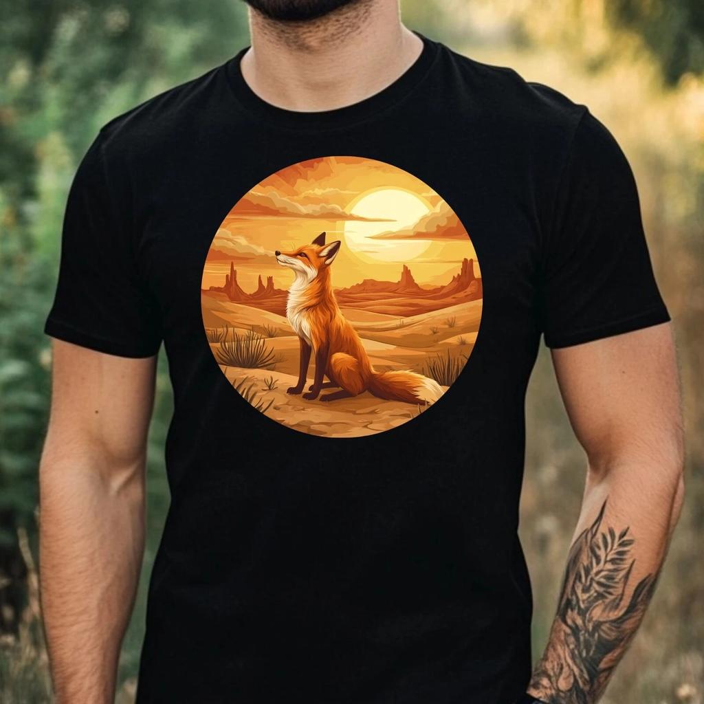T-Shirt Herren Fuchs Wüstenlandschaft Motiv Baumwolle Größe XS bis 5XL