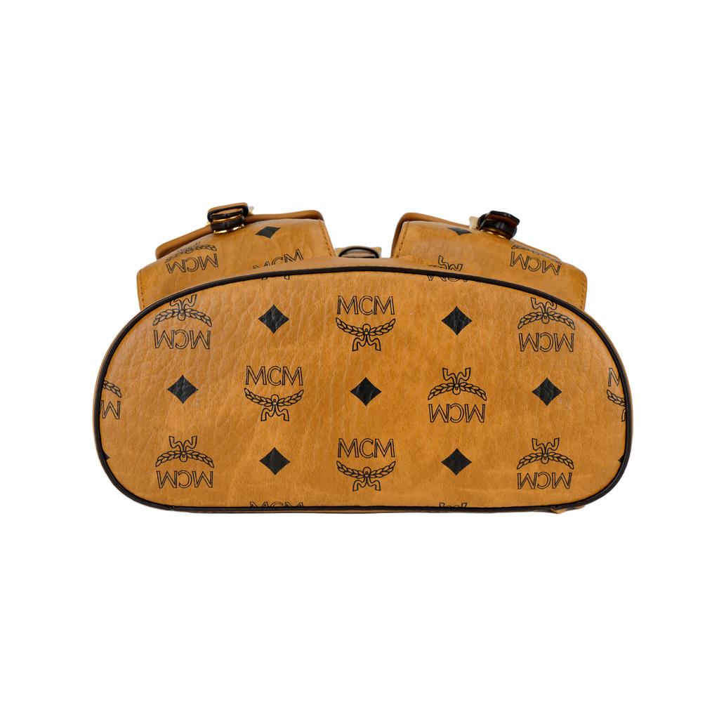 Mcm Aren Gold-Toned Brass Hardware Synthetic Leather And Cowhide Patchwork Double Shoulder Bag Mini Female Style Brown