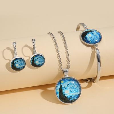 4 шт. Серьги, ожерелье и браслет, набор украшений с масляной живописью Ван Гога