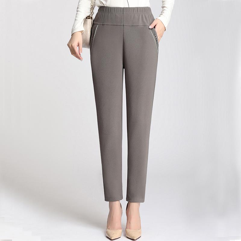 SCIONE Женские брюки среднего и пожилого возраста Повседневные брюки с эластичной талией Свободные брюки для мам