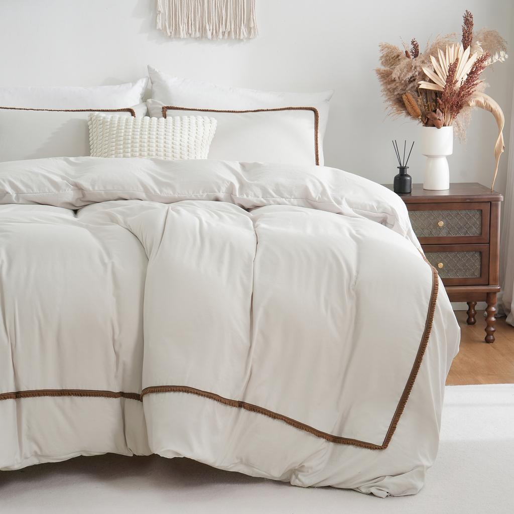 Набор пододеяльников из 3 предметов белого и хаки, чехол для одеяла с геометрическими линиями, постельное белье, мягкий легкий пуховый комплект для любого сезона